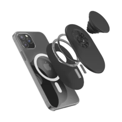 PopSockets Black — PopGrip For MagSafe - Pill -PopSockets Soldes QRX MagSafe Solid Black 07A Exploded Device Black