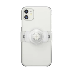 PopSockets PopGrip Slide Stretch Clear On White With Square Edges -PopSockets Soldes Slide OSFM Clear White 01D Front Device