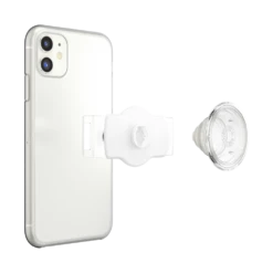 PopSockets PopGrip Slide Stretch Clear On White With Square Edges -PopSockets Soldes Slide OSFM Clear White 05 Detached Device