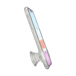 PopSockets PopGrip Slide Stretch Clear On White With Square Edges -PopSockets Soldes Slide OSFM Clear White 06 Portrait Device