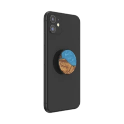 PopSockets Wood Resin Tropical -PopSockets Soldes Wood Resin Tropical Blue 04 Device Black Collapsed