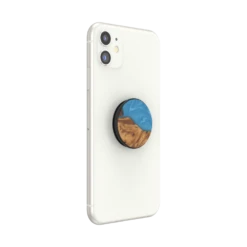 PopSockets Wood Resin Tropical -PopSockets Soldes Wood Resin Tropical Blue 06 Device White Collapsed